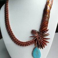 Flamed painted copper scale and GSG necklace