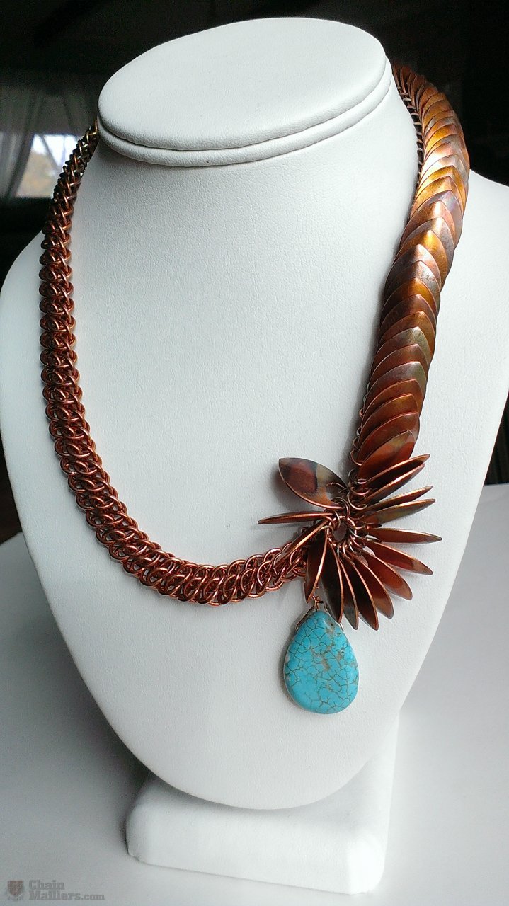 Flamed painted copper scale and GSG necklace